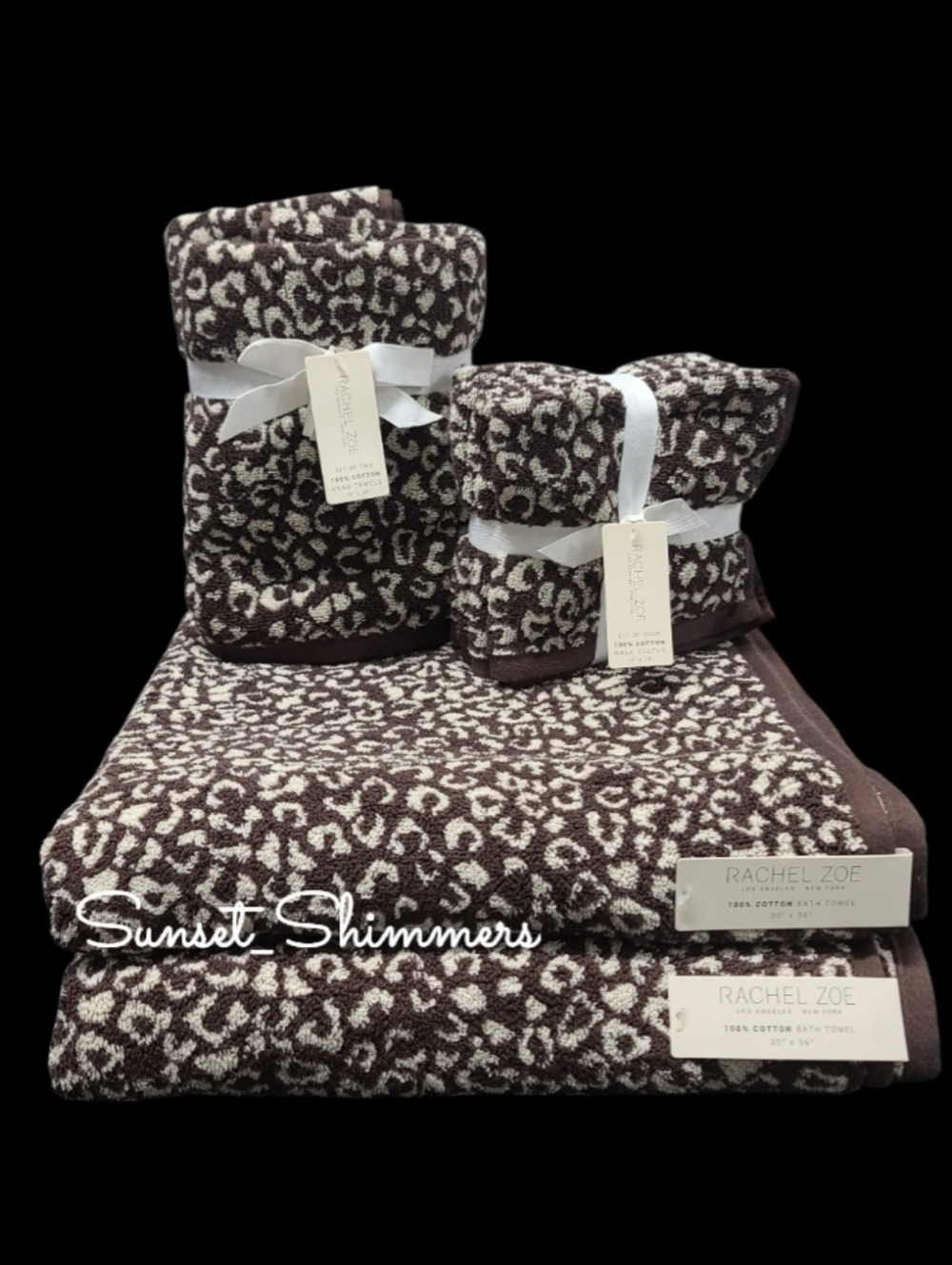 8pc Rachel Zoe Leopard Cheetah Animal Print Bath Hand Washcloth Towel Set NEW